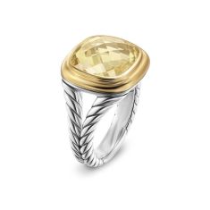 David Yurman Albion Ring in Sterling Silver with 18K Yellow Gold and Champagne Citrine, 11mm
