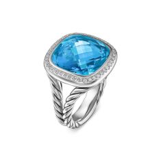 David Yurman Albion Ring in Sterling Silver with Blue Topaz and Diamonds, 15mm