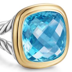 David Yurman Albion Ring in Sterling Silver with 18K Yellow Gold and Blue Topaz, 15mm