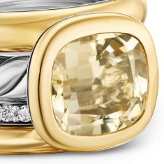 David Yurman DY Mercer Four Row Stone Ring in Sterling Silver with 18K Yellow Gold, Champagne Citrine and Diamonds, 14mm