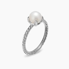 David Yurman Pearl Classics Ring in Sterling Silver with Diamonds, 2mm