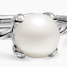 David Yurman Pearl Classics Ring in Sterling Silver with Diamonds, 2mm