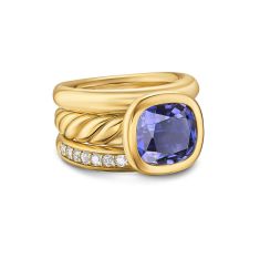 David Yurman DY Mercer Three Row Stone Ring in 18K Yellow Gold with Iolite and Diamonds, 12mm 1