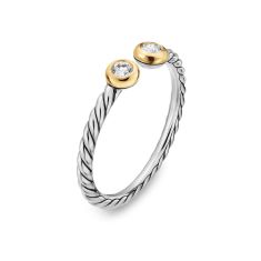 David Yurman Cable Open Round Ring in Sterling Silver with 18K Yellow Gold and Diamonds, 3.9mm