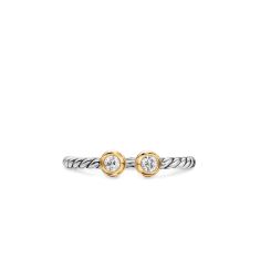 David Yurman Cable Open Round Ring in Sterling Silver with 18K Yellow Gold and Diamonds, 3.9mm