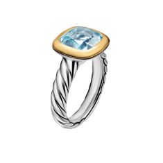 David Yurman DY Mercer Color Stone Ring in Sterling Silver with 18K Yellow Gold and Sky Blue Topaz, 10mm
