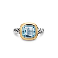 David Yurman DY Mercer Color Stone Ring in Sterling Silver with 18K Yellow Gold and Sky Blue Topaz, 10mm