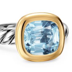 David Yurman DY Mercer Color Stone Ring in Sterling Silver with 18K Yellow Gold and Sky Blue Topaz, 10mm