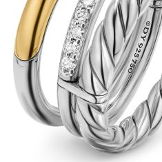 David Yurman DY Mercer Three Row Ring in Sterling Silver with 18K Yellow Gold and Diamonds, 8.9mm