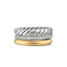 David Yurman DY Mercer Three Row Ring in Sterling Silver with 18K Yellow Gold and Diamonds, 8.9mm 1