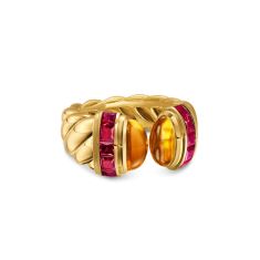 image of David Yurman Sculpted Cable Open Cocktail Ring in 18K Yellow Gold with Madeira Citrine and Rubellites, 12.4mm with sku:R1857088DMCRB