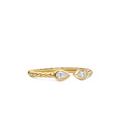 David Yurman Petite Modern Renaissance Open Pear Ring in 18K Yellow Gold with Diamonds, 3.7mm 1