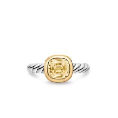 David Yurman DY Mercer Color Stone Ring in Sterling Silver with 18K Yellow Gold and Champagne Citrine, 7mm