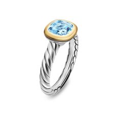 David Yurman DY Mercer Color Stone Ring in Sterling Silver with 18K Yellow Gold and Sky Blue Topaz, 7mm