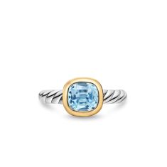 David Yurman DY Mercer Color Stone Ring in Sterling Silver with 18K Yellow Gold and Sky Blue Topaz, 7mm