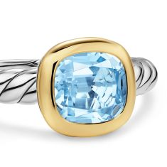 David Yurman DY Mercer Color Stone Ring in Sterling Silver with 18K Yellow Gold and Sky Blue Topaz, 7mm