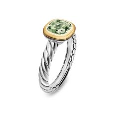 David Yurman DY Mercer Color Stone Ring in Sterling Silver with 18K Yellow Gold and Prasiolite, 7mm