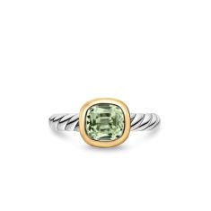 David Yurman DY Mercer Color Stone Ring in Sterling Silver with 18K Yellow Gold and Prasiolite, 7mm