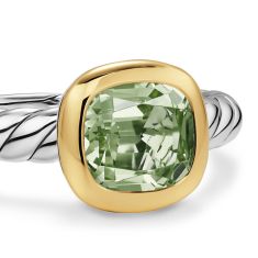 David Yurman DY Mercer Color Stone Ring in Sterling Silver with 18K Yellow Gold and Prasiolite, 7mm