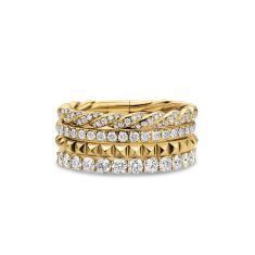 David Yurman Petite Pave Four Row Pyramid Ring in 18K Yellow Gold with Diamonds, 8.6mm 1