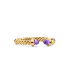 David Yurman Micro Cablespira Flex Open Ring in 18K Yellow Gold with Amethyst, 2.5mm 1