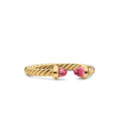 David Yurman Micro Cablespira Flex Open Ring in 18K Yellow Gold with Pink Tourmalines, 2.5mm 1