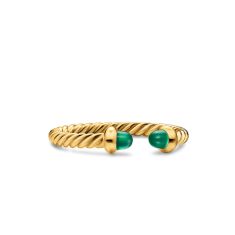 David Yurman Micro Cablespira Flex Open Ring in 18K Yellow Gold with Emeralds, 2.5mm 1