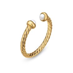 David Yurman Micro Cablespira Flex Open Ring in 18K Yellow Gold with Pearls, 2.5mm