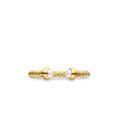 David Yurman Micro Cablespira Flex Open Ring in 18K Yellow Gold with Pearls, 2.5mm
