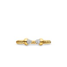 David Yurman Micro Cablespira Flex Open Ring in 18K Yellow Gold with Pave Diamond Domes, 2.5mm