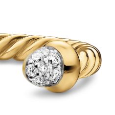 David Yurman Micro Cablespira Flex Open Ring in 18K Yellow Gold with Pave Diamond Domes, 2.5mm