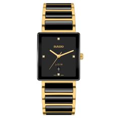 Rado Integral Black Diamond Dial Gold-Tone Stainless Steel and Black Ceramic Link Bracelet Watch 31.5mm - R20256712 1