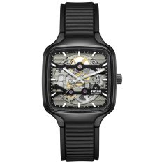 Rado True Square Automatic Skeleton Black Rubber Strap Watch 38mm - R27197169