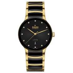 Ladies' Rado Centrix Diamonds Black Ceramic and Gold-Tone