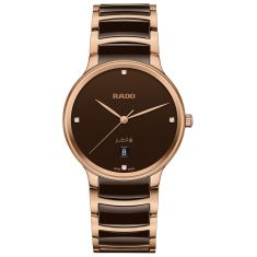 Rado Centrix Diamonds Brown Dial Two-Tone Rose Gold-Tone Stainless Steel and Brown High-Tech Ceramic Middle Link Bracelet Watch 39.5mm - R30023712 1