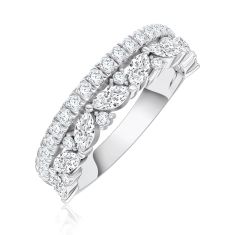 1ctw Round and Marquise Lab Grown Diamond 14k White Gold Wedding Band 1