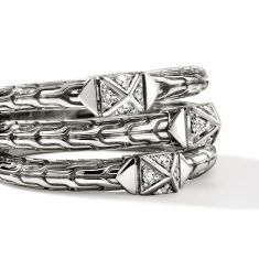 John Hardy Icon 1/10ctw Diamond Stud Triple Row Sterling Silver Ring