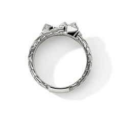 John Hardy Icon 1/10ctw Diamond Stud Triple Row Sterling Silver Ring