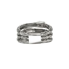 John Hardy Icon 1/10ctw Diamond Stud Triple Row Sterling Silver Ring