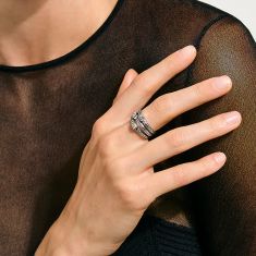 John Hardy Icon 1/10ctw Diamond Stud Triple Row Sterling Silver Ring