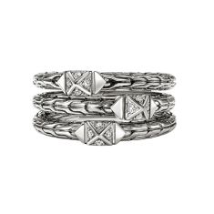 John Hardy Icon 1/10ctw Diamond Stud Triple Row Sterling Silver Ring 1