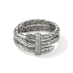 John Hardy Spear 1/8ctw Diamond Wide Sterling Silver Band Ring 1