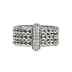 John Hardy Icon Link 1/5ctw Diamond Bar 9mm Sterling Silver Band Ring 1