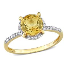 Citrine 1/20ctw Diamond Halo and Yellow Gold Ring 1