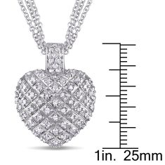 1ctw Diamond Sterling Silver Triple Chain Heart Pendant Necklace