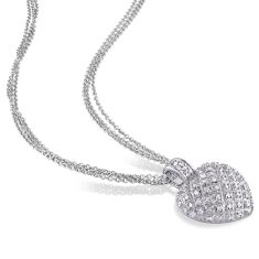 1ctw Diamond Sterling Silver Triple Chain Heart Pendant Necklace
