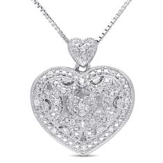 1/12ctw Diamond Accent Sterling Silver Heart Locket Pendant Necklace 1