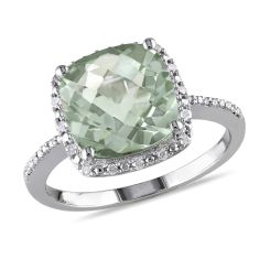 Cushion Green Amethyst and 1/10ctw Diamond Cocktail Ring 1