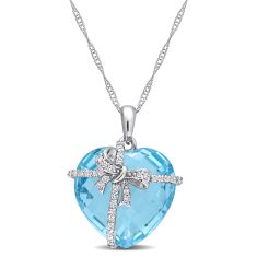 Sky Blue Topaz and 1/8ctw Diamond 10k White Gold Heart Pendant Necklace 1