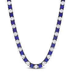 Men's Created Blue and Created White Sapphire Black Rhodium-Plated Sterling Silver Tennis Necklace 1
